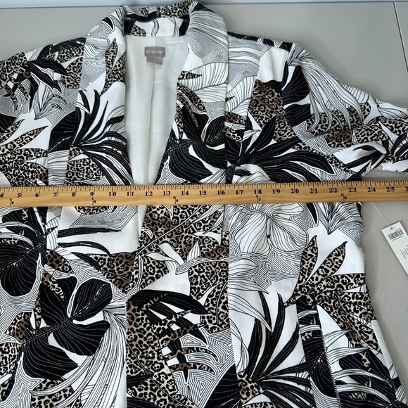 Chicos Tropical Print Draped Jacket Womens XL White Black Open Front - Picture 8 of 9